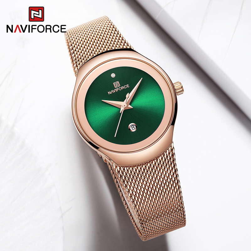 Mesh Stainless Strap - Top Brand NAVIFORCE Luxury Green Analog