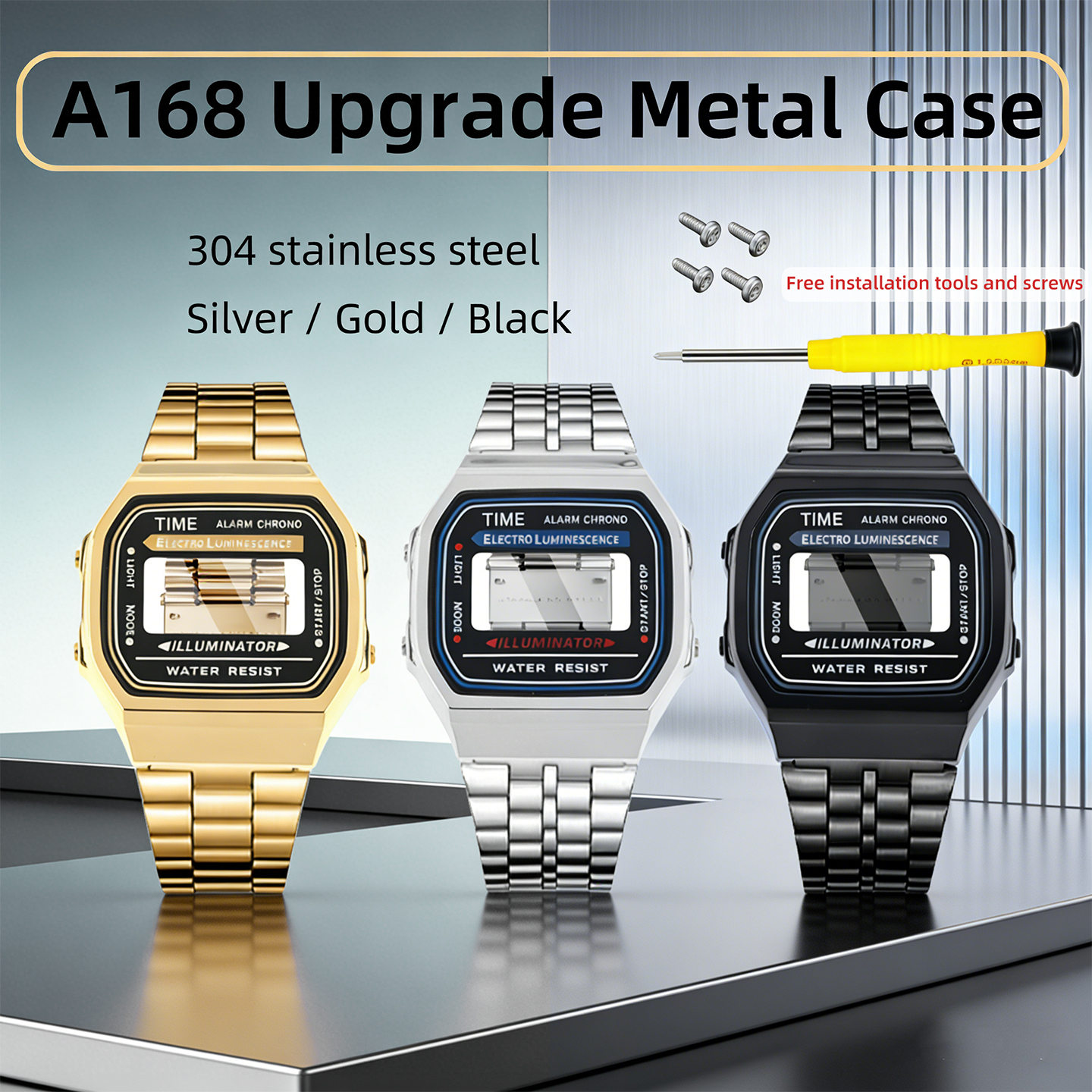 Watch Crystal Replacement - A168 Modified Metal Case for Casio