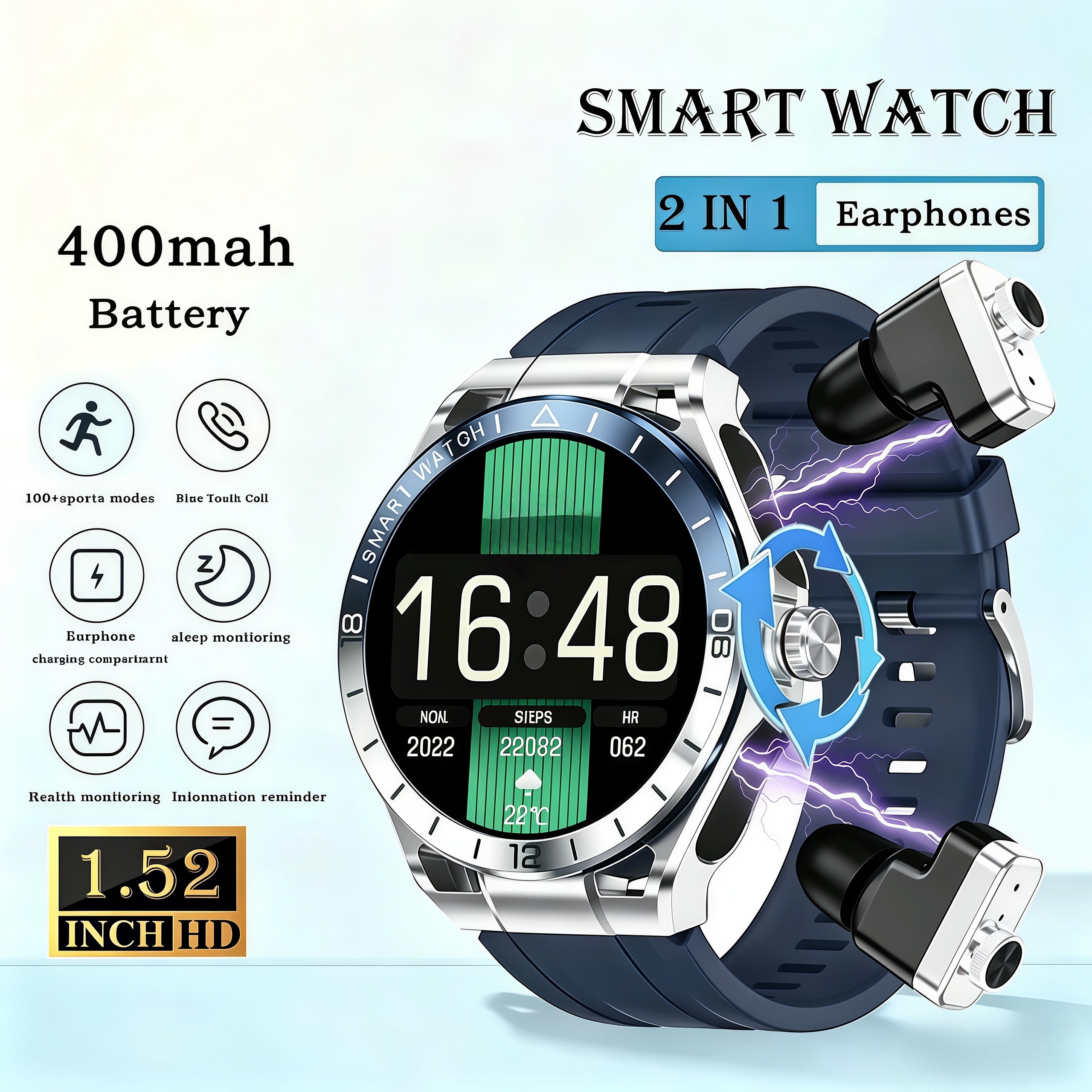 Smartwatch Noise Watches For Men - 2 In 1 Bluetooth Call Earphones