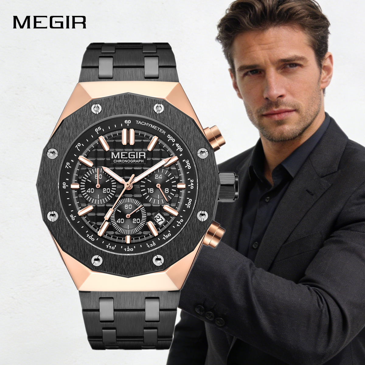 Smartwatch Watches Digital - MEGIR Chronograph Luxury Men Sports Quartz