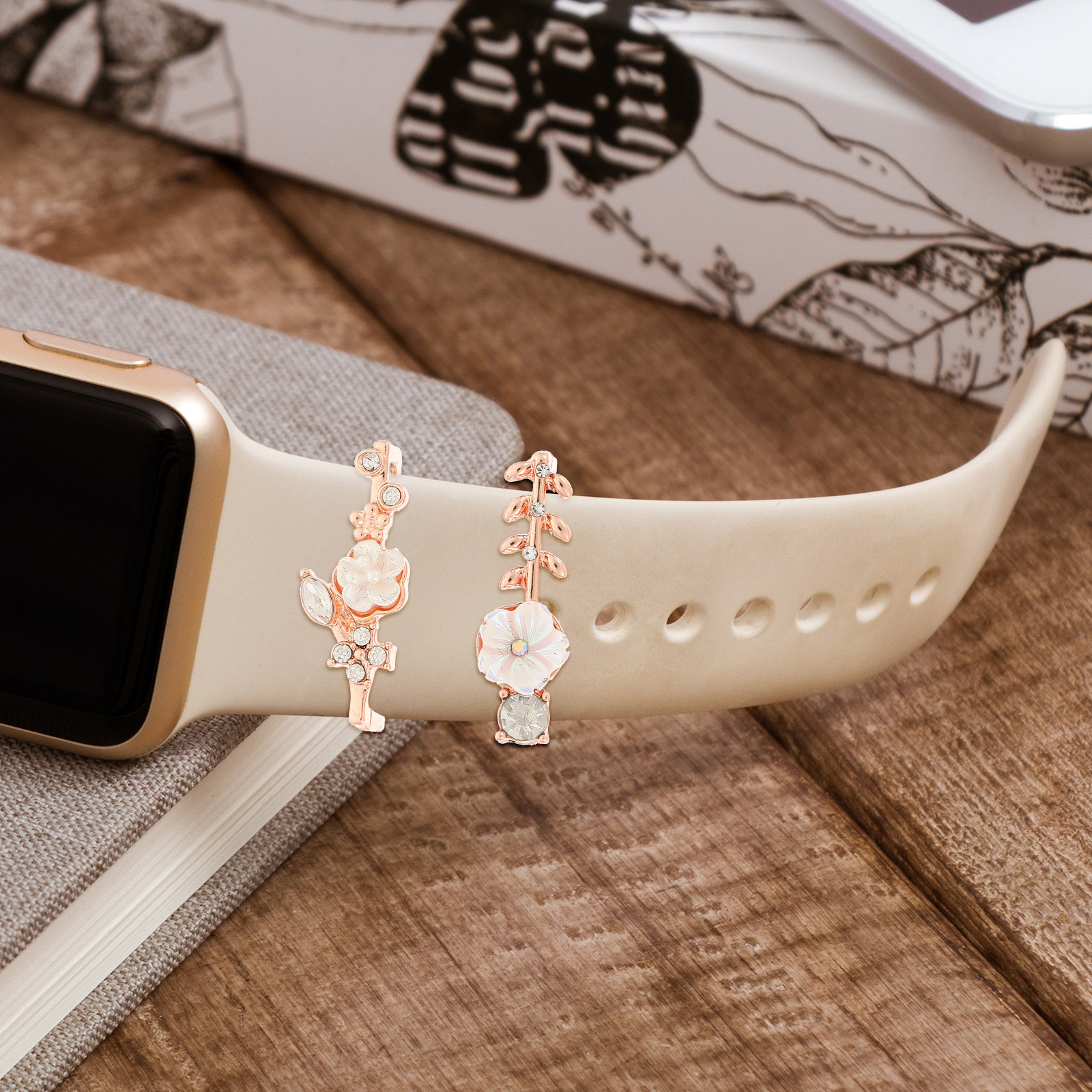 Smartwatch Ring Watches - 4Pcs Metal Watchband Charms Rhinestone Decorated