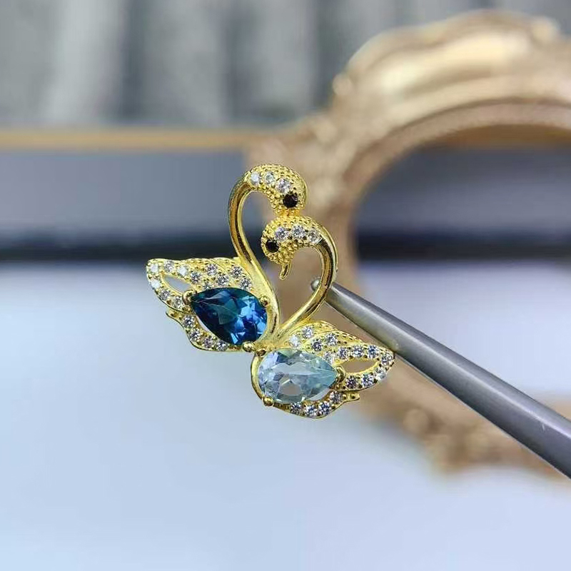 Vs Smartwatch - 925 Silver Swan Pendant Natural Topaz