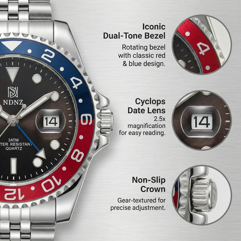 2026 Men's GMT style quartz wa - مراجعة Watch Bezel Insert وسعره