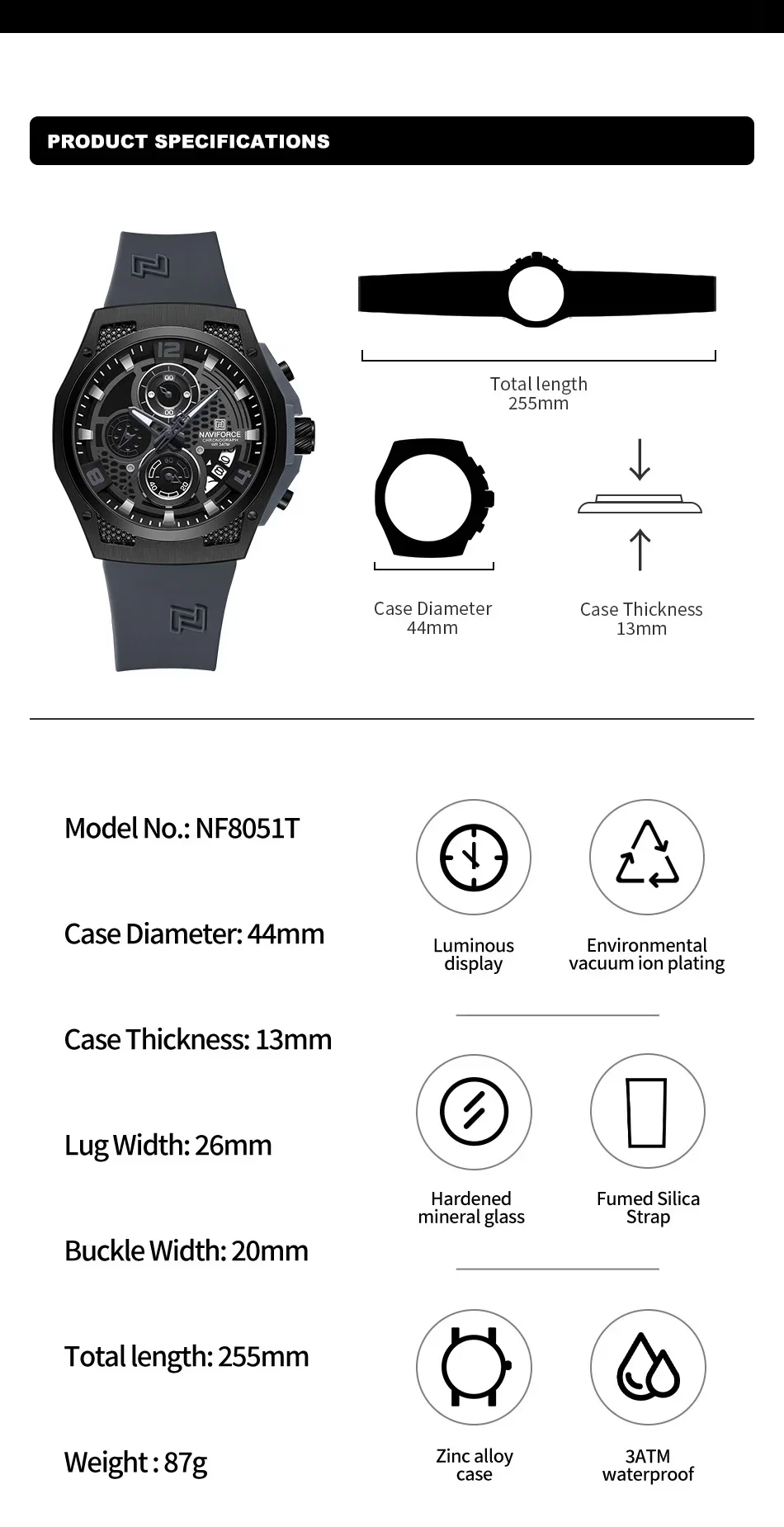 NAVIFORCE NF8051T  Luxury Desi - مراجعة Silicone Sport Band وسعره