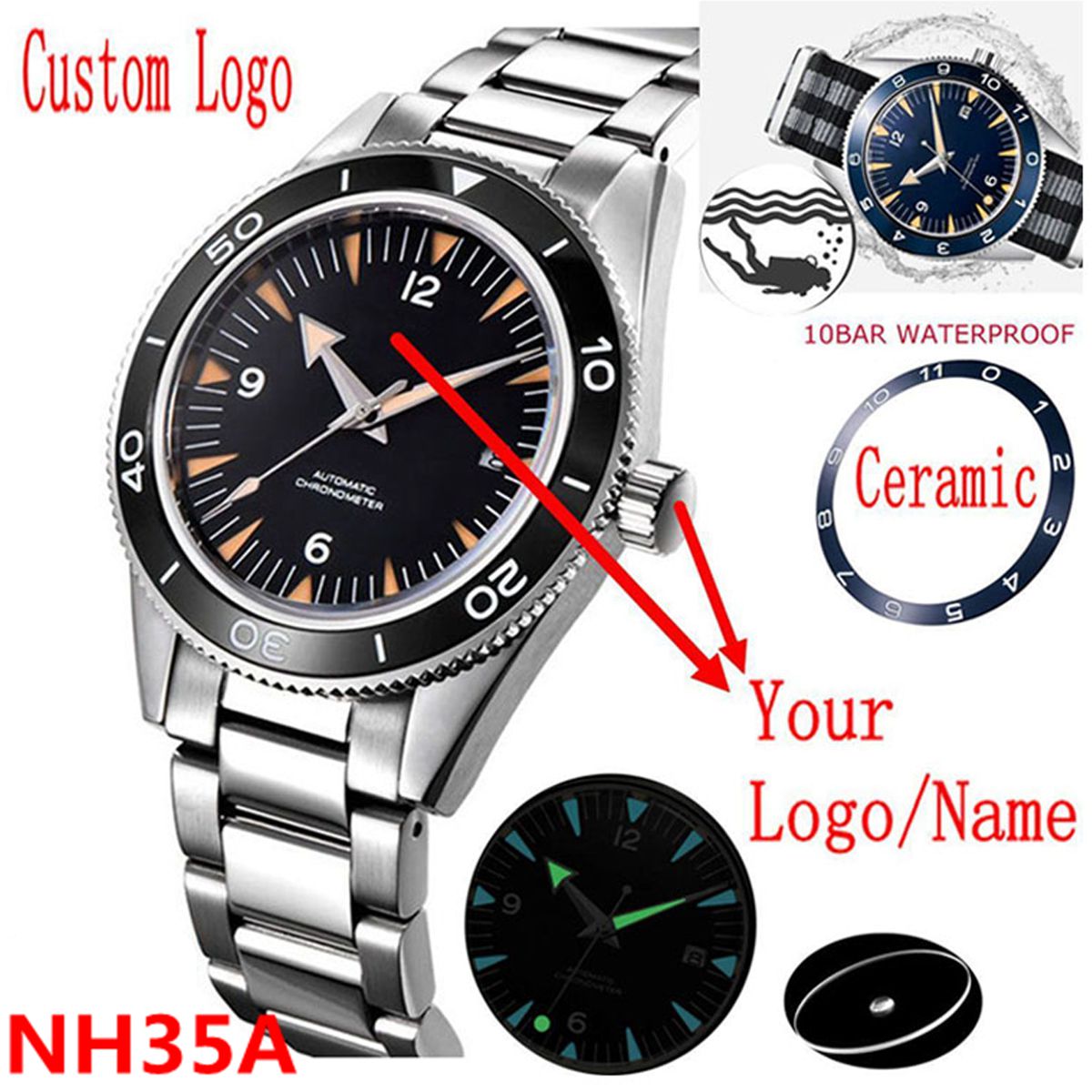 Custom Logo NH35 Movement Watc - مراجعة Watch Bezel Insert وسعره