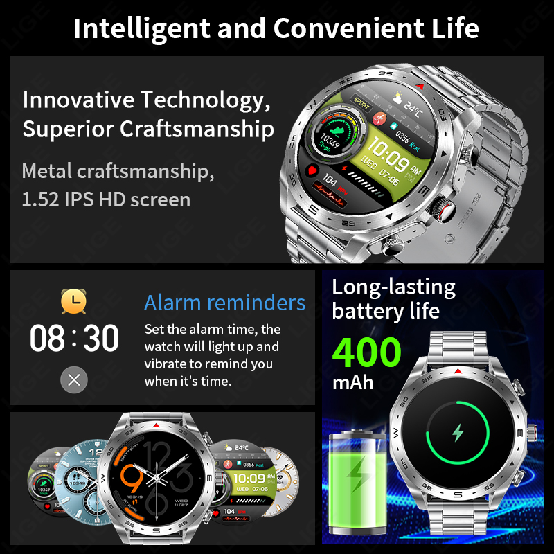 LIGE TWS Earbuds Bluetooth Hea - مراجعة Smartwatch Noise Watches For Men وسعره