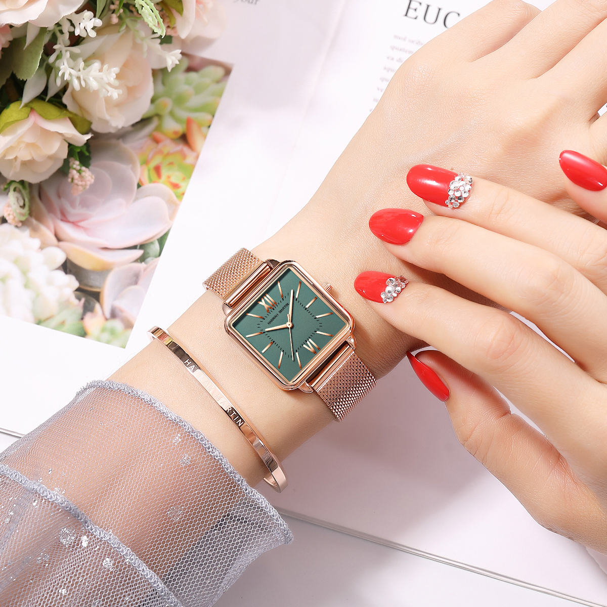 Ladies Square High Quality Sta - مراجعة Mesh Stainless Strap وسعره