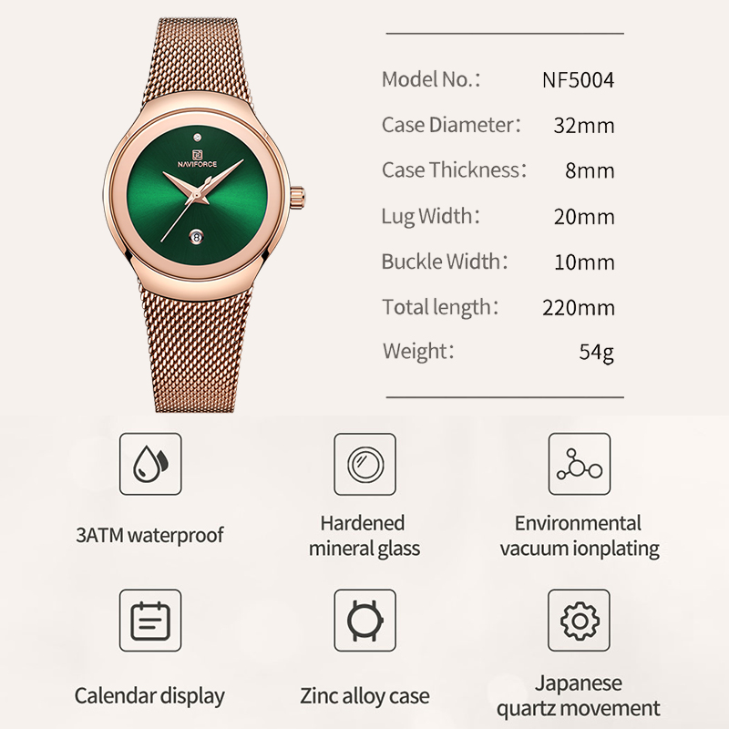 Top Brand NAVIFORCE Luxury Gre - مراجعة Mesh Stainless Strap وسعره