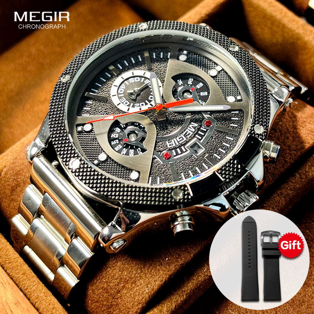 MEGIR Silver Black Watch Men S - مراجعة Silicone Sport Band وسعره