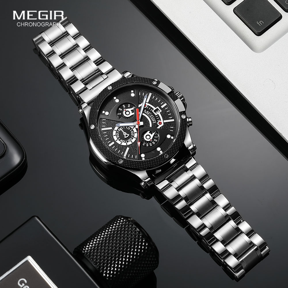 MEGIR Silver Black Watch Men S - مراجعة Silicone Sport Band وسعره