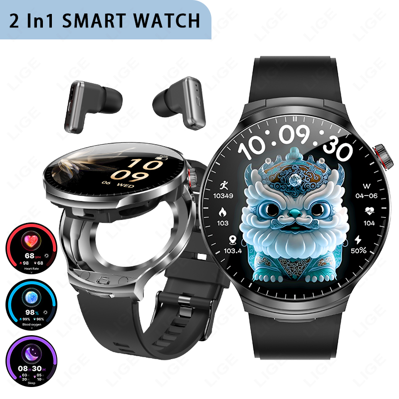 LIGE New TWS 2 in 1 Headset Sm - مراجعة Smartwatch Noise Watches For Men وسعره