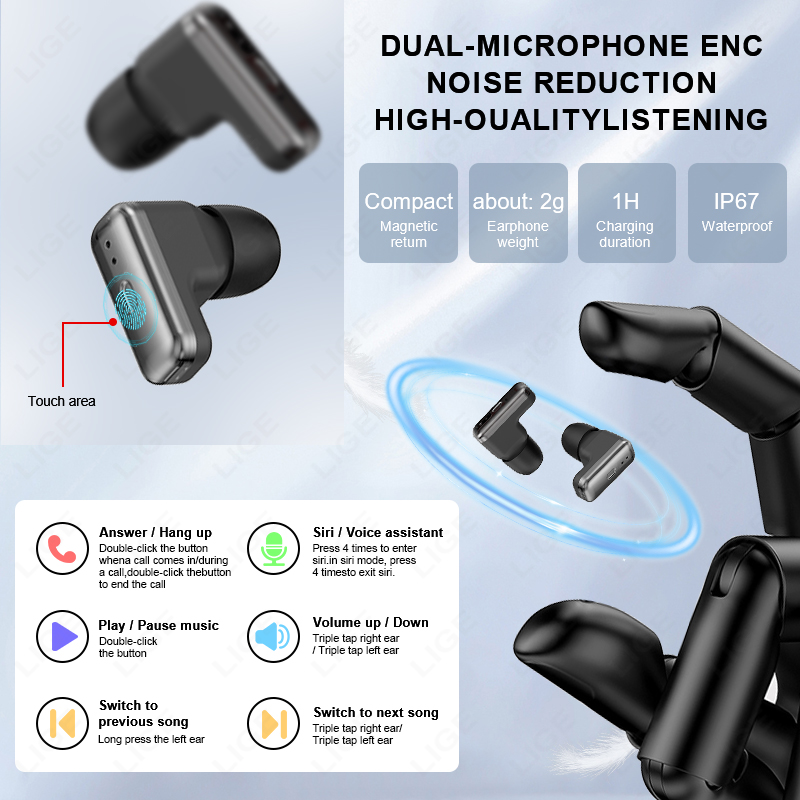 LIGE New TWS 2 in 1 Headset Sm - مراجعة Smartwatch Noise Watches For Men وسعره
