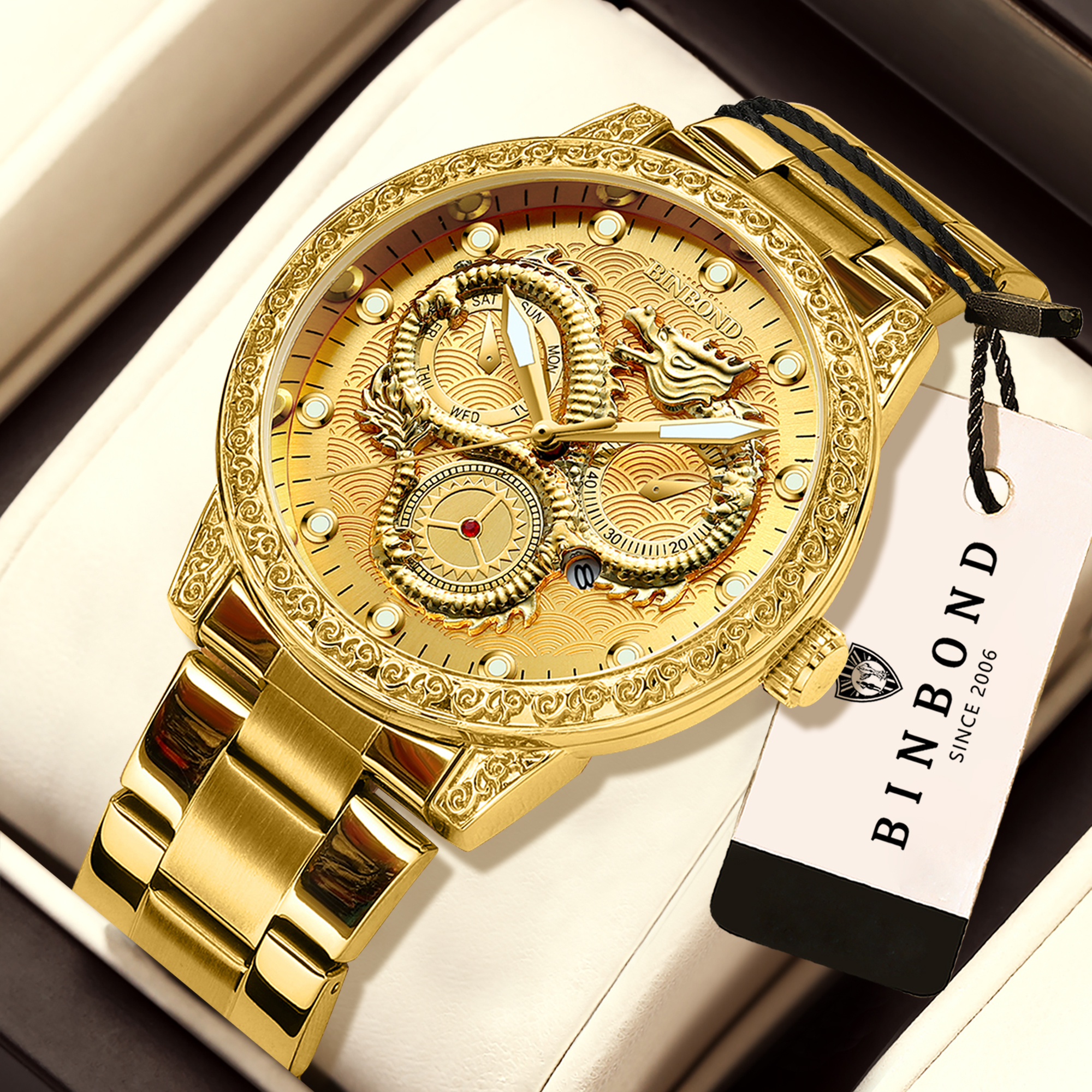 BINBOND Dragon vintage luxury  - مراجعة Smartwatch Vintage Watches For Men وسعره
