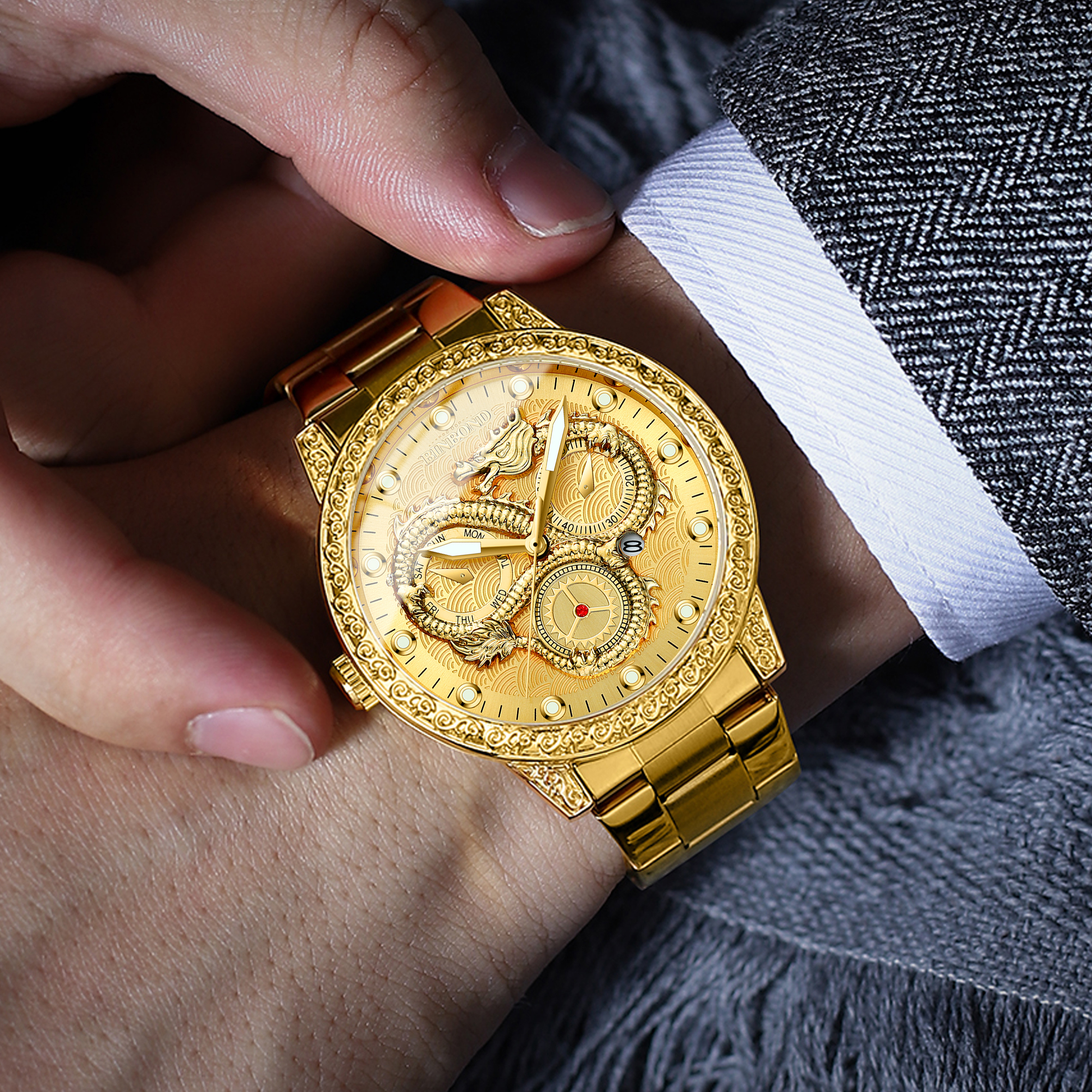 BINBOND Dragon vintage luxury  - مراجعة Smartwatch Vintage Watches For Men وسعره