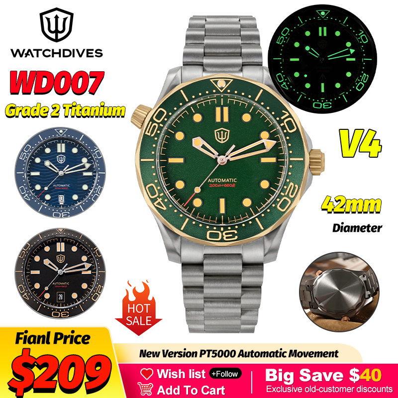 Watchdives WD007 V4 42Mm Titan - مراجعة Waterproof Diving Watch وسعره