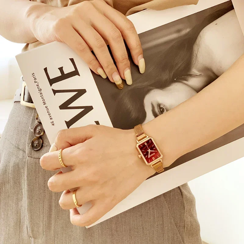 Women Watches Fashion Square L - مراجعة Mesh Stainless Strap وسعره