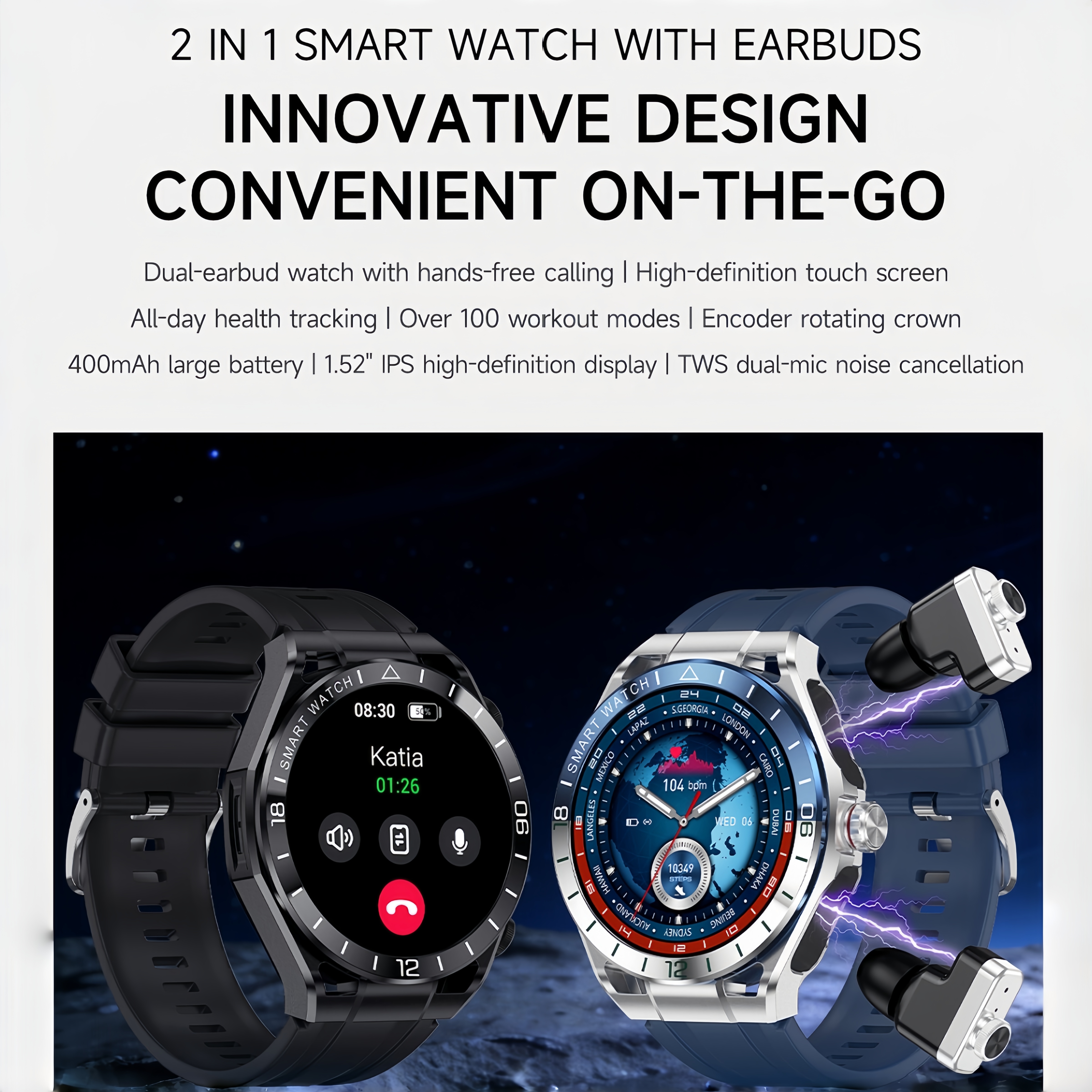 2 In 1 Bluetooth Call Earphone - مراجعة Smartwatch Noise Watches For Men وسعره