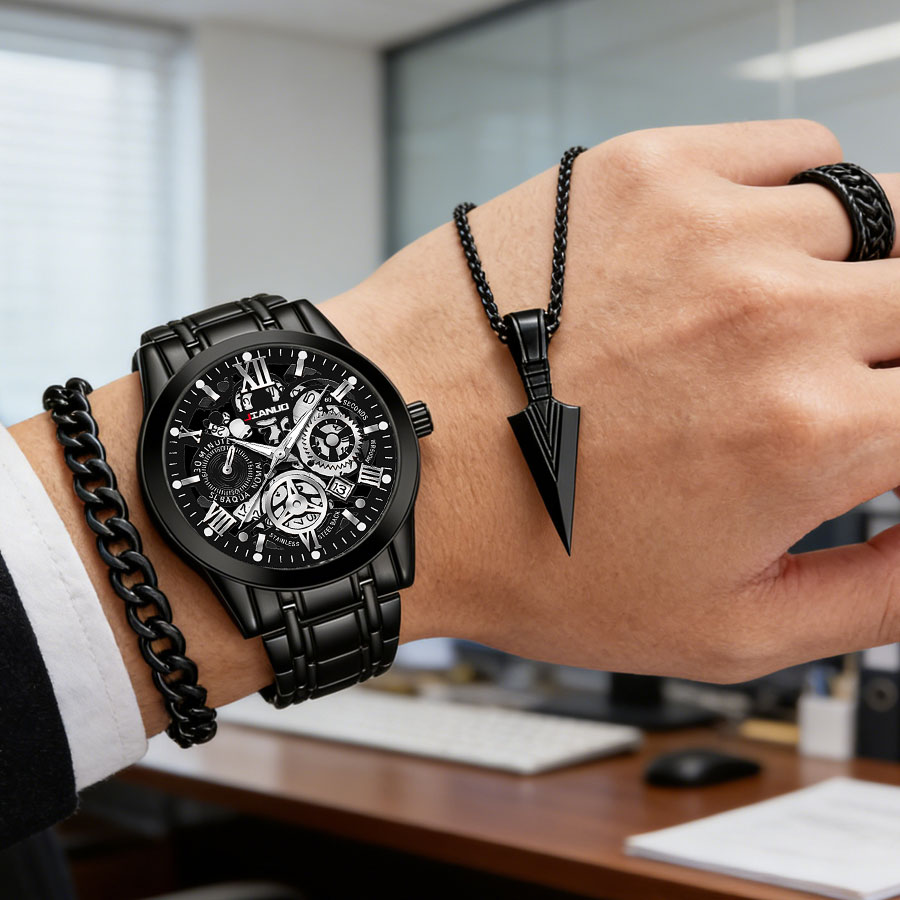 Business luxury men's steel ba - مراجعة Smartwatch Ring Watches وسعره