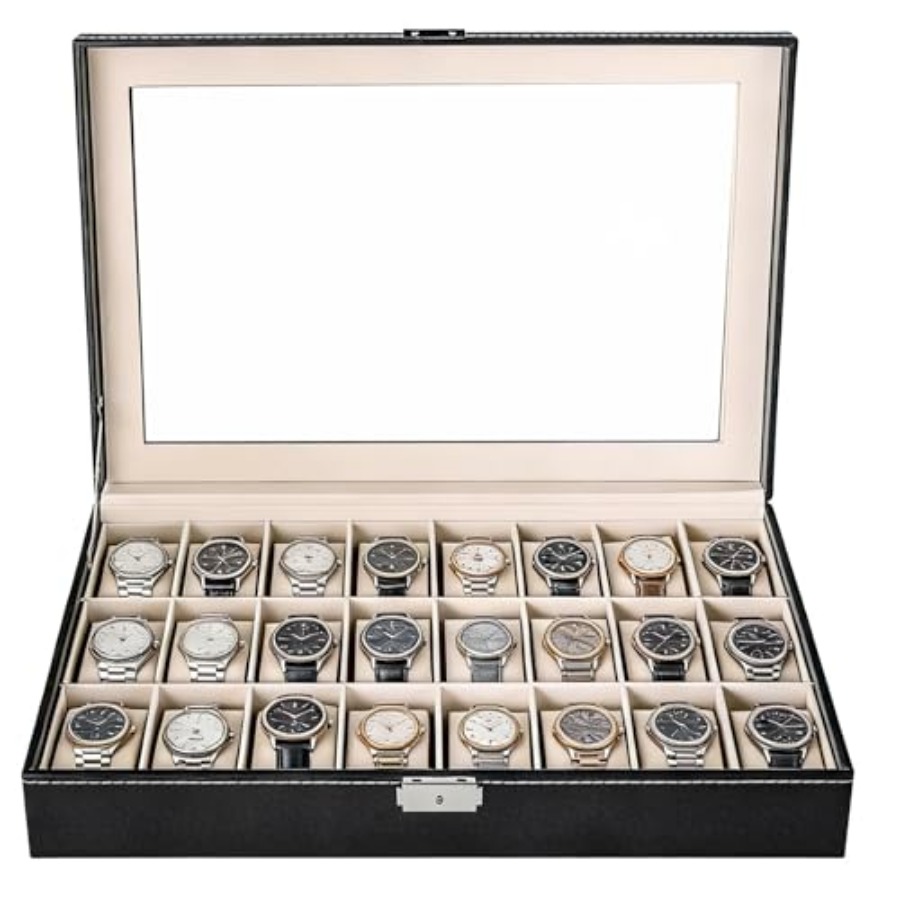 24 Slots Watch Box, PU Leather - مراجعة Watch Display Pillow وسعره