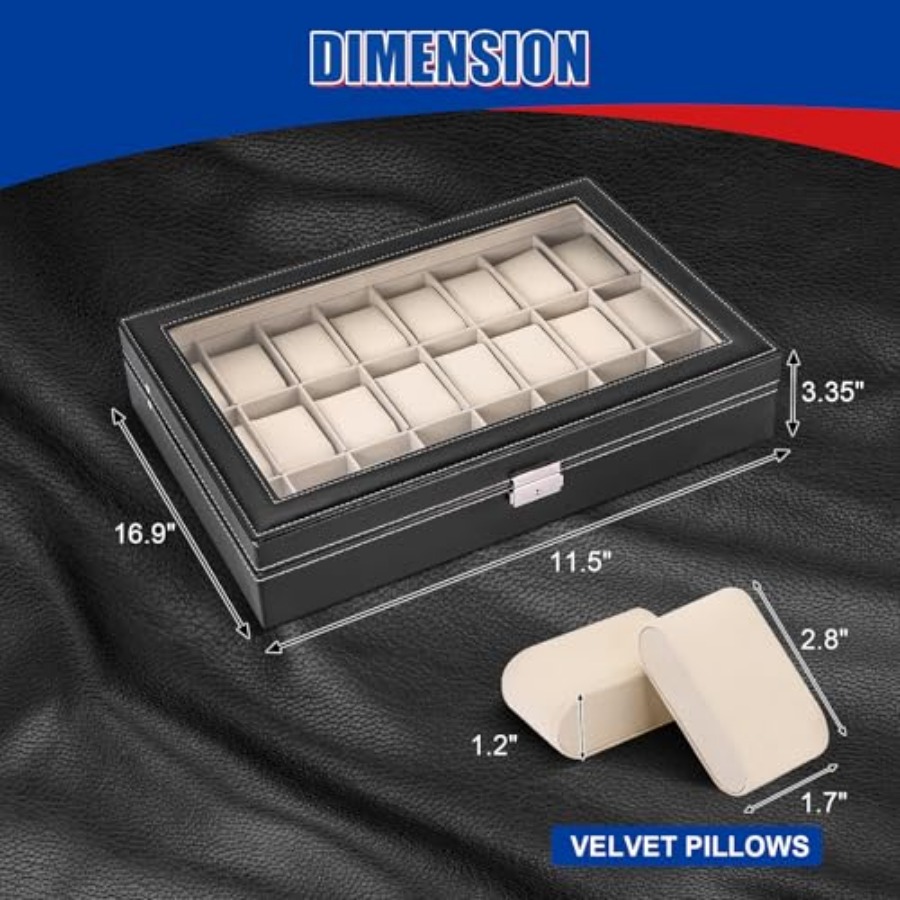24 Slots Watch Box, PU Leather - مراجعة Watch Display Pillow وسعره