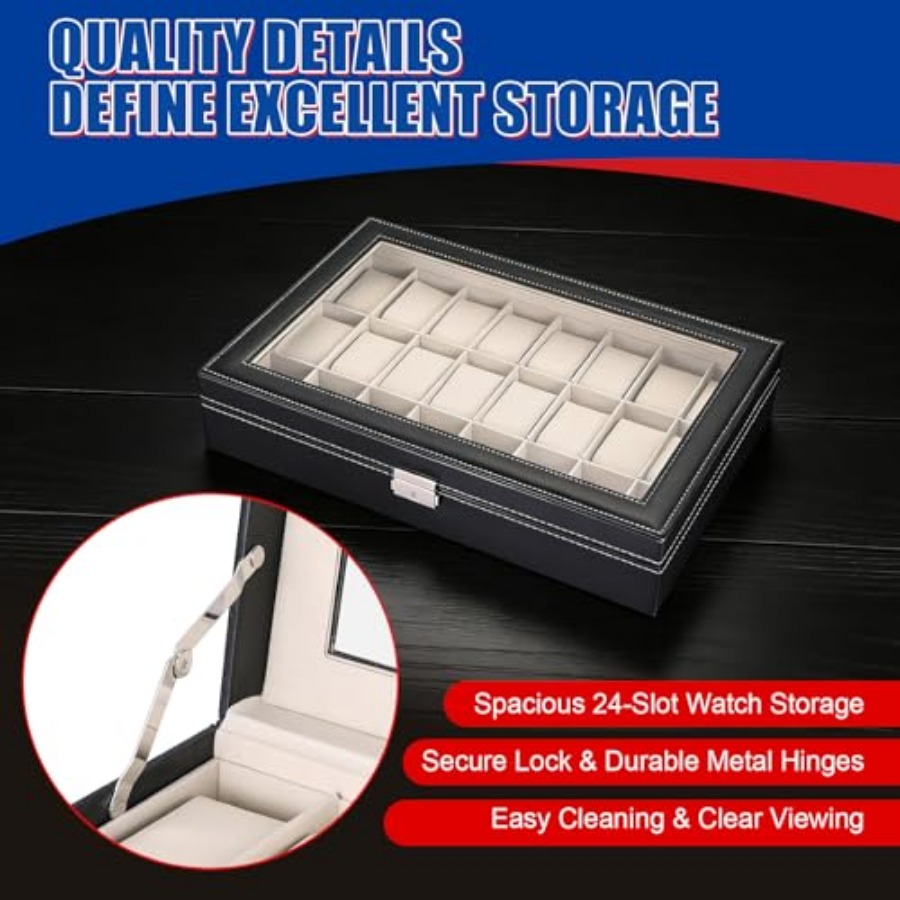 24 Slots Watch Box, PU Leather - مراجعة Watch Display Pillow وسعره