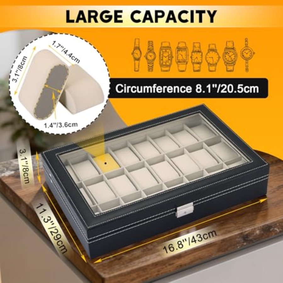 24 Slots Watch Box with Glass  - مراجعة Watch Display Pillow وسعره