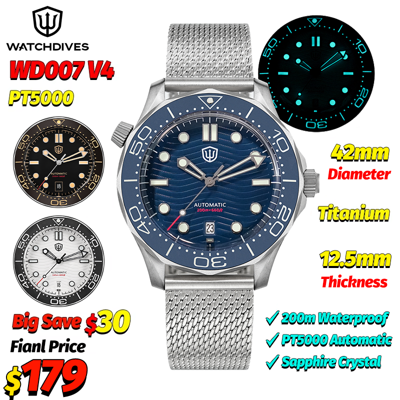 Watchdives WD007 V4 Automatic  - مراجعة Waterproof Diving Watch وسعره