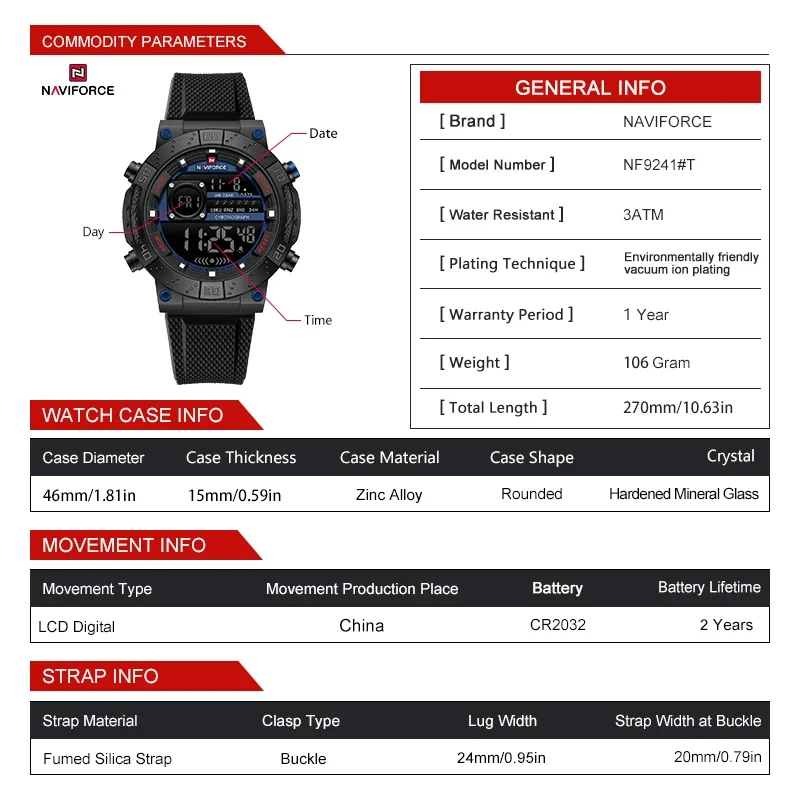 NAVIFORCE New LCD Digital Spor - مراجعة Watch Display Pillow وسعره