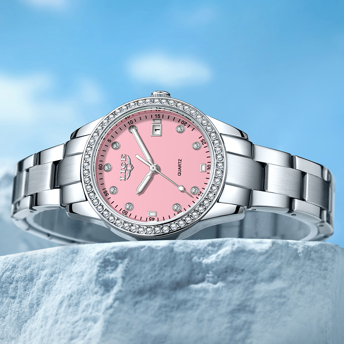 LIGE Creative Pink Dial Diamon - مراجعة Waterproof Diving Watch وسعره