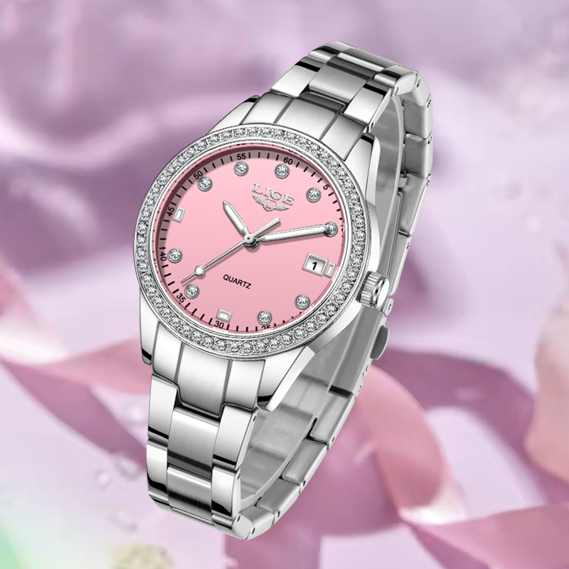 LIGE Creative Pink Dial Diamon - مراجعة Waterproof Diving Watch وسعره