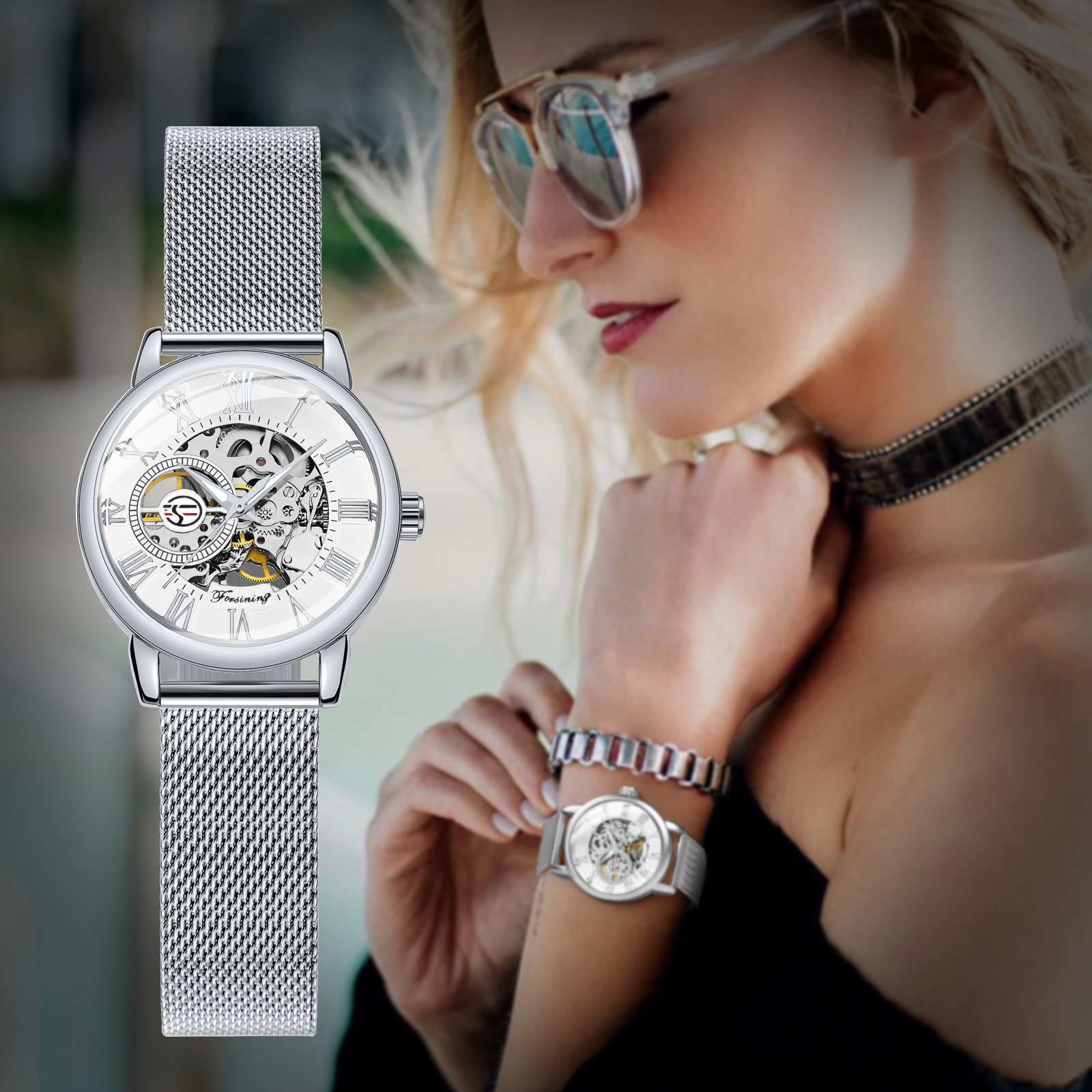 Forsining Silver Skeleton Mech - مراجعة Mesh Stainless Strap وسعره
