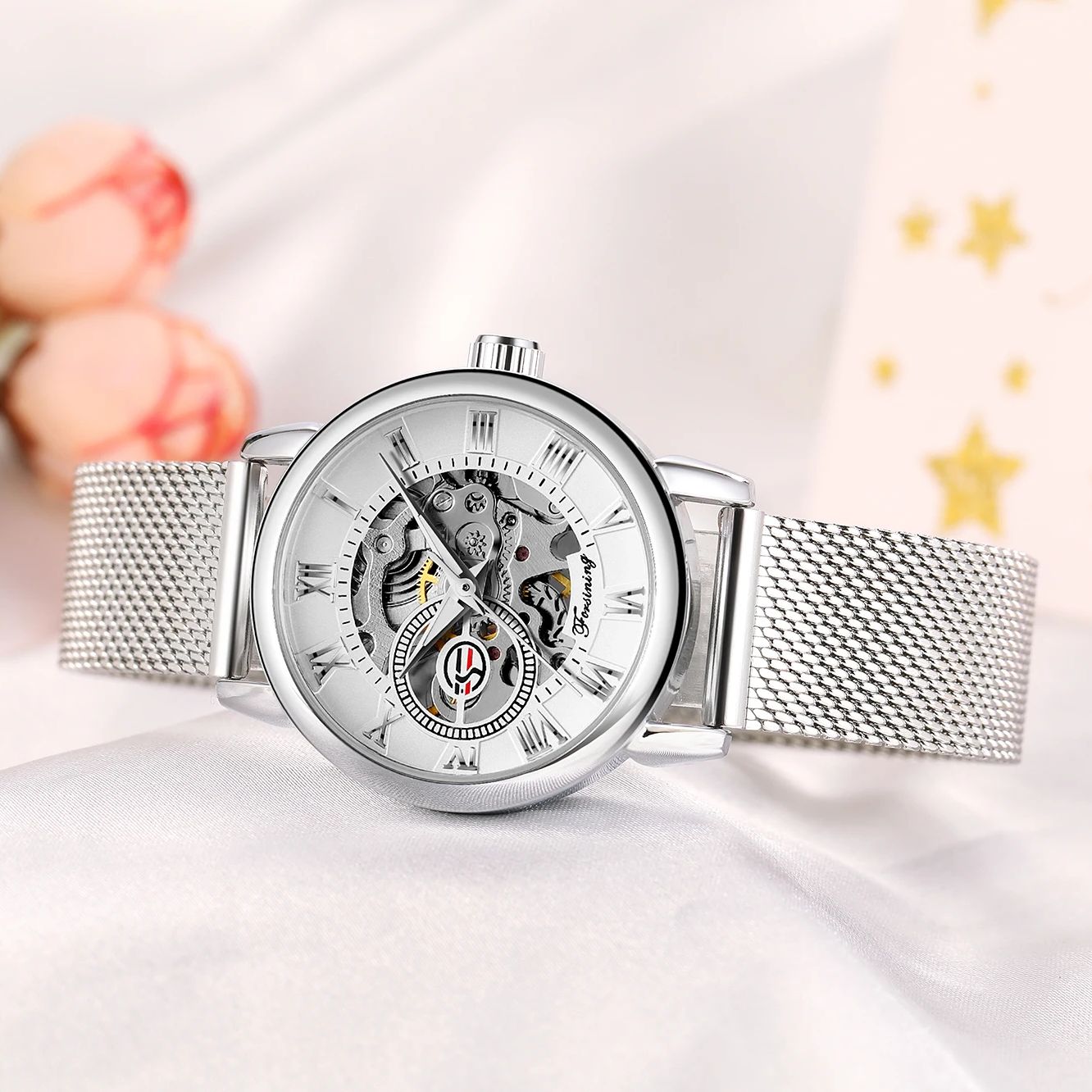 Forsining Silver Skeleton Mech - مراجعة Mesh Stainless Strap وسعره