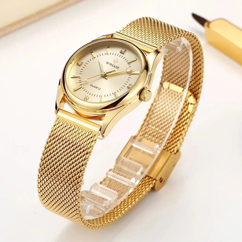 WWOOR Luxury Brand Dress Gold  - مراجعة Mesh Stainless Strap وسعره