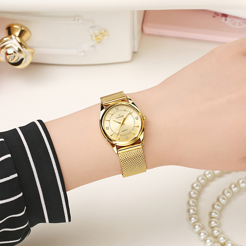 WWOOR Luxury Brand Dress Gold  - مراجعة Mesh Stainless Strap وسعره