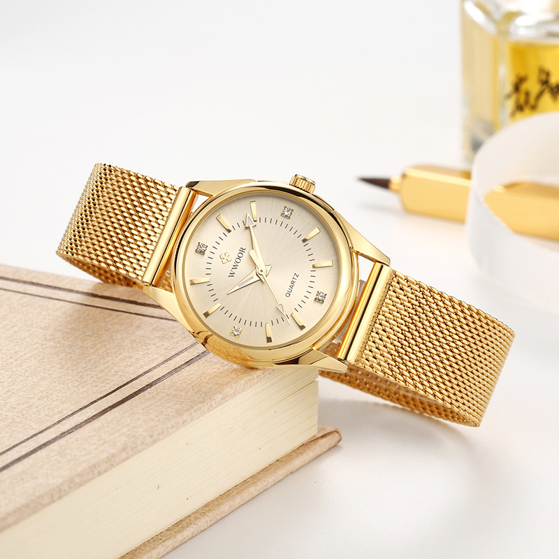WWOOR Luxury Brand Dress Gold  - مراجعة Mesh Stainless Strap وسعره